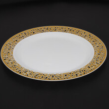 Gold Einweg-Kunststoffteller -Lace Design Hochzeitsfeier Kunststoffplatten, Gold Lace Teller Salat / Dessert Teller 50Pack-7.5 Zoll