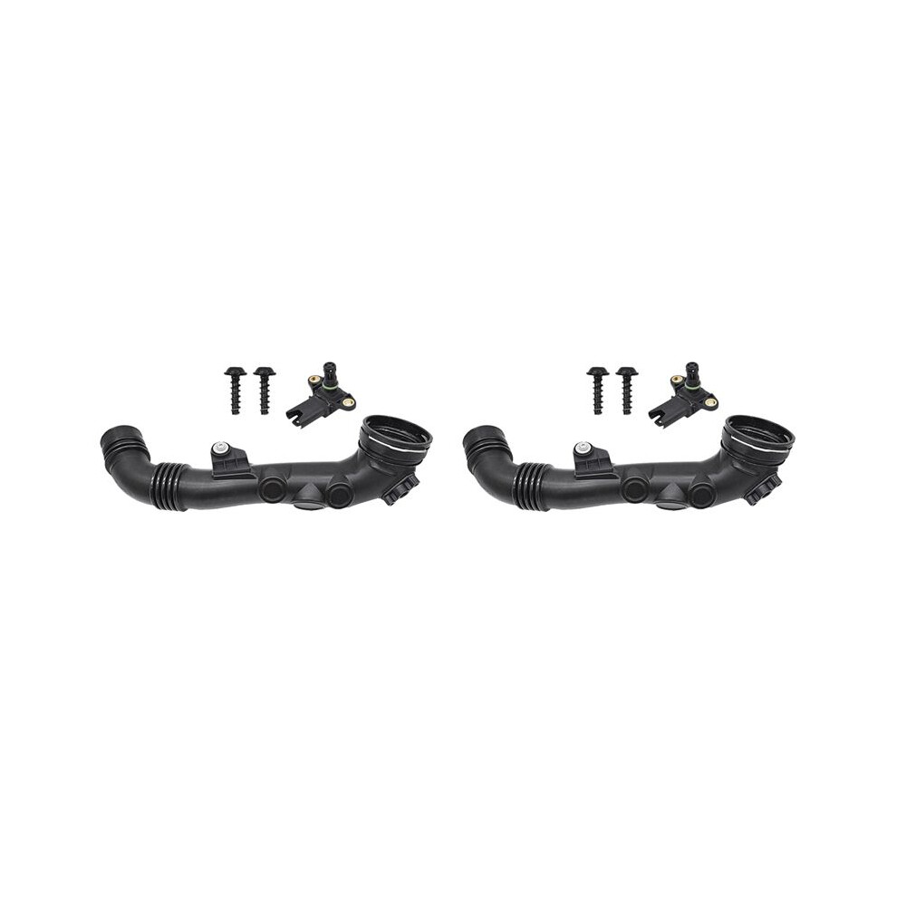 2X 13717615026, 13717599294 For 335I E92 E93 E80 E90 Auto Throttle Valve Intercooler Inlet Duct With Sensor Black 4713045564630