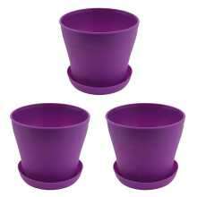 3X Plastic Blumentopf Pflanzgefäß mit Untertassenablage Rund Hochglanz Home Garden Decor, Oberkaliber Lila -, 14cm