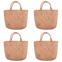 4X Casual Straw Bag Natural Wicker Tote Bags Women Braided Handbag for Garden Handmade Woven Rattan Bags