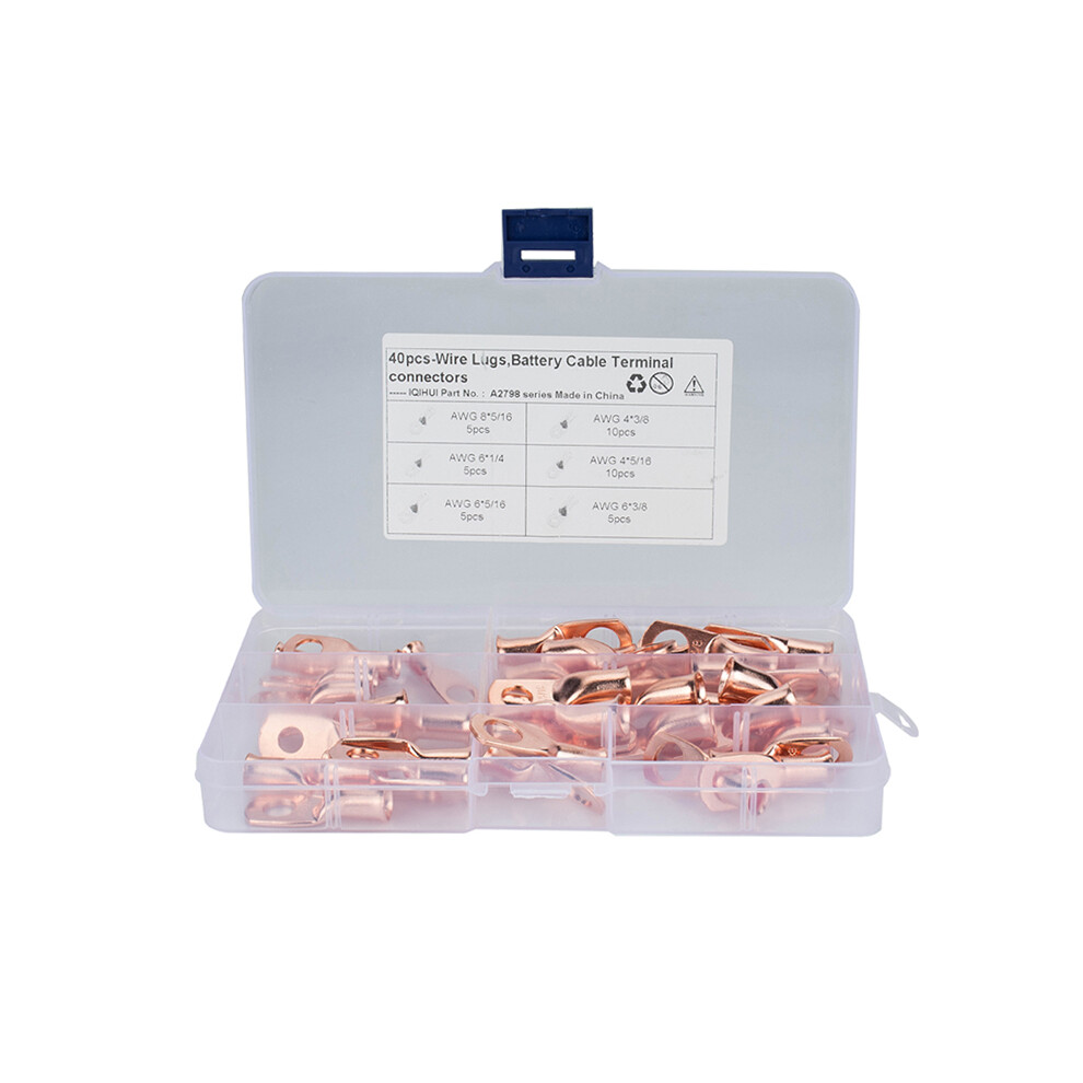 40Pcs Battery Terminal Connectors Cable Ends Copper Wire Ring Lugs Assortment Kit 123643810840