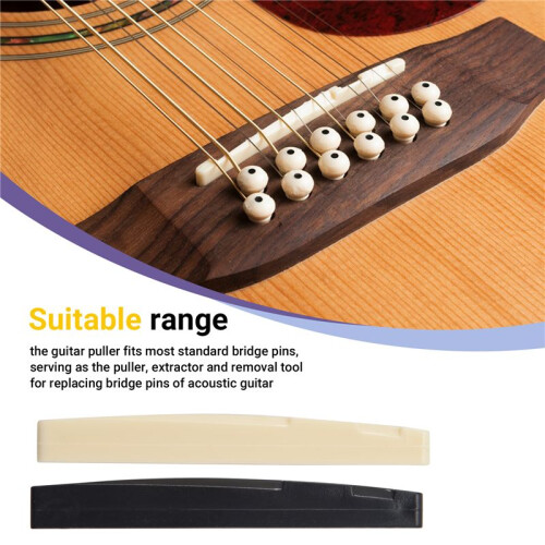 Guitar Bridge Pins Puller Pulling Remover Extractor Tool with 2 Pack Guitar Saddle Nut and 12 Pack Guitar Bridge Pins