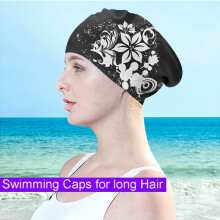 (Purple) Ladies Swimming Caps Silicone Long Hair Girls Waterproof Swimming Cap Ear Cup Fashion