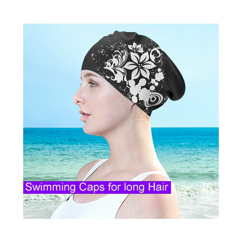 (Purple) Ladies Swimming Caps Silicone Long Hair Girls Waterproof Swimming Cap Ear Cup Fashion