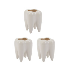 3X Zahnform Weisse Keramik Blumentopf Modernes Design Pflanzgefaess Zaehne Modell Desktop Topf Kreative Geschenk (Ohne Pflanzen)