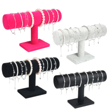 (Gray Velvet) Velvet/PU Leather Bracelet Bangle Display Stand Pendants Anklet Tower Jewelry Organizer T-Bar Rack