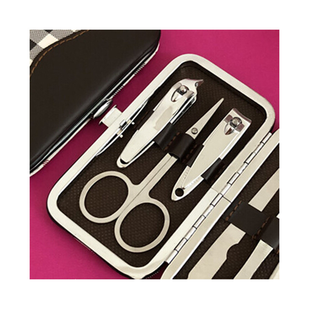 (Pink) 7PCS Nail Clipper File Cutter Cuticle Remover Manicure Grooming Tools Kit