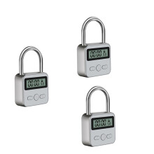 3X Metall-Timer-Sperre, LCD-Display, Elektronische Multifunktionszeit, 99 Stunden, Max. Timing, Wiederaufladbares USB-Timer-Vorhängeschloss, Silber