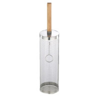 Cage à Barbecue Roulante avec Poignée en Bois - Panier de Cuisson Extérieur en Acier Inoxydable 304 avec Grille et Cylindre de Cuisson A