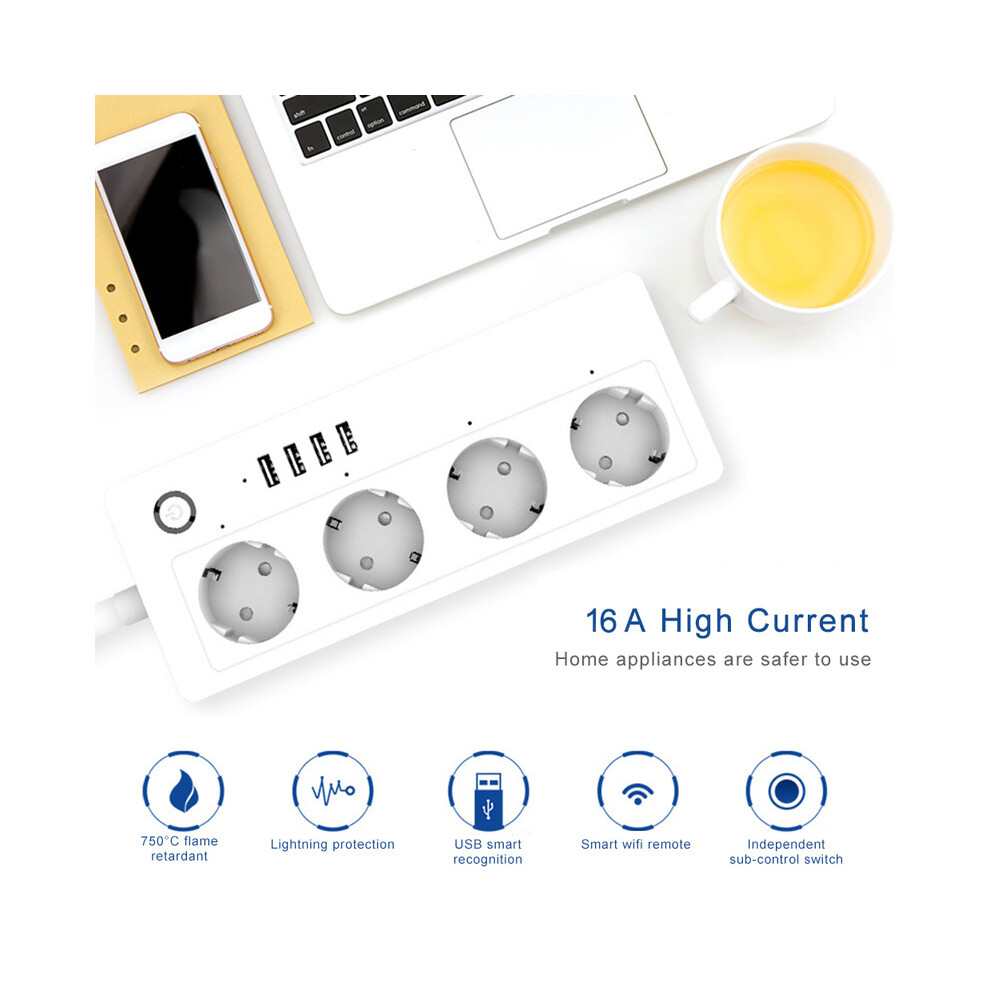 (Eu) Smart Wifi Outlet Power Strip Surge Protector 4 Usb Port App Remote Control Socket 110691328595