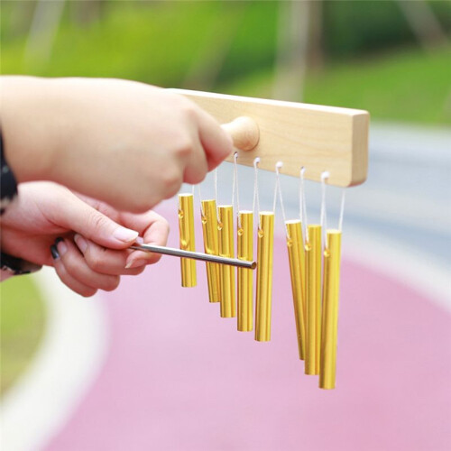 Handheld 8 Note Chime with Mallet for Ornament Professional Stage Wind Chimes Musical Percussion Instruments Gold 2