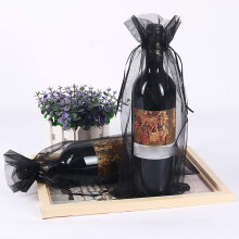 30 PièCes SéRies Sacs de Bouteille de Vin en Organza Noir, Pochettes-Cadeaux de Bouteille en Maille Transparente Couvre-Vin Robes avec Cordon pour