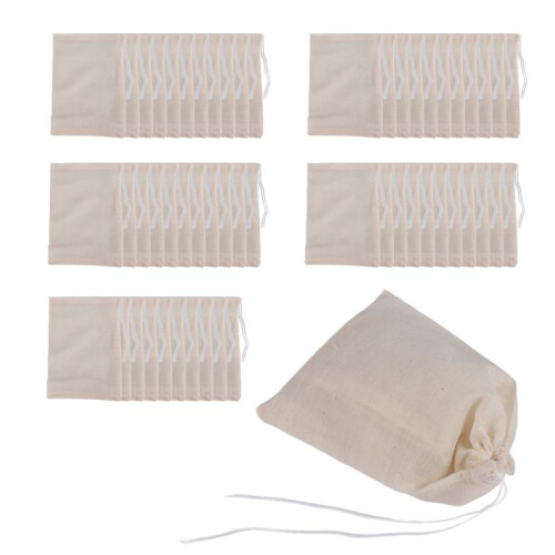 Pacote de 50 Sacos de Musselina de AlgodãO Multiusos com CordãO para Guardar Joias de Chá e Lembrancinhas de Casamento (4 X 6 Polegadas)
