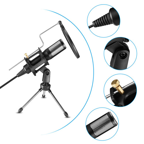For Home Studio Video Recording USB Plug Condenser Microphone with Mic Stand 2