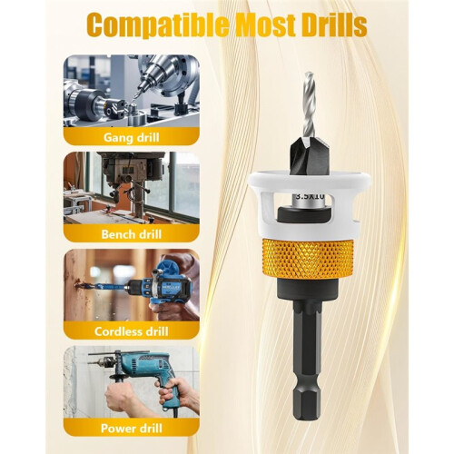 7 Pcs Countersink Drill Bit Set ,Countersink Bits with Low Friction Depth Stop, Adjustable Wood Countersink Bit Set 2
