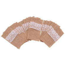 75 PièCes Toile de Jute Dentelle Couverts Pochette Rustique Mariage Vaisselle Couteau Fourchette Porte Sac Jute Jute Table DéCoration Accessoires