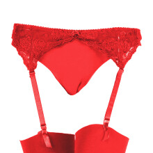 (Medium/Large (UK Dress 14), Red) Silky Womens/Ladies Narrow Lace Suspender Belt (1 Pair)