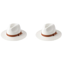 2X Neue Natürliche Panama Weich Geformte Stroh Hut Sommer Frauen / Männer Breite Krempe Strand Sonnen Kappe UV Schutz Fedora Hut Milchig Weiß