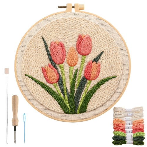 Blumenstanznadel-Stickset mit Kunststoffrahmen und Garn-65236