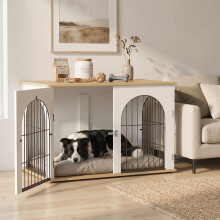 PawHut Dog Crate Furniture, Indoor Dog Cage End Side Table, White