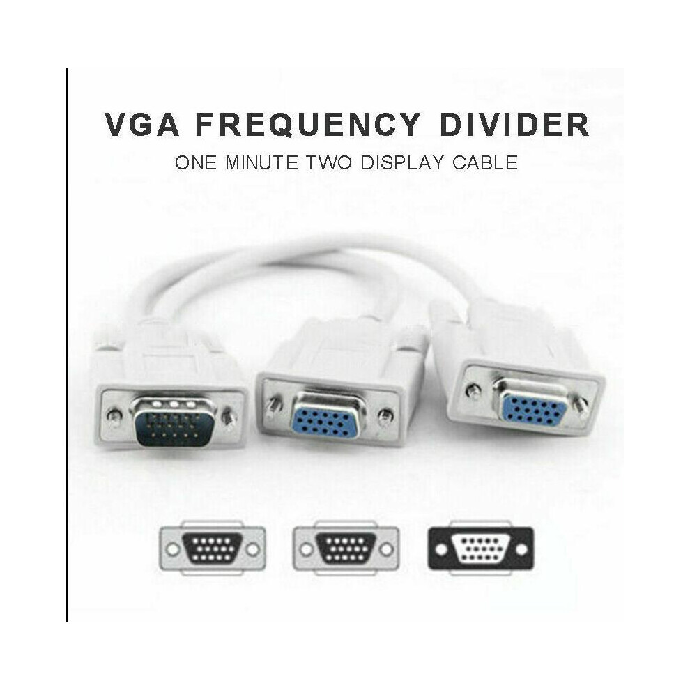 Splitter Cable 15 PIN VGA SVGA 1 PC TO 2 MONITOR Male To 2 Dual Female Y Adapter