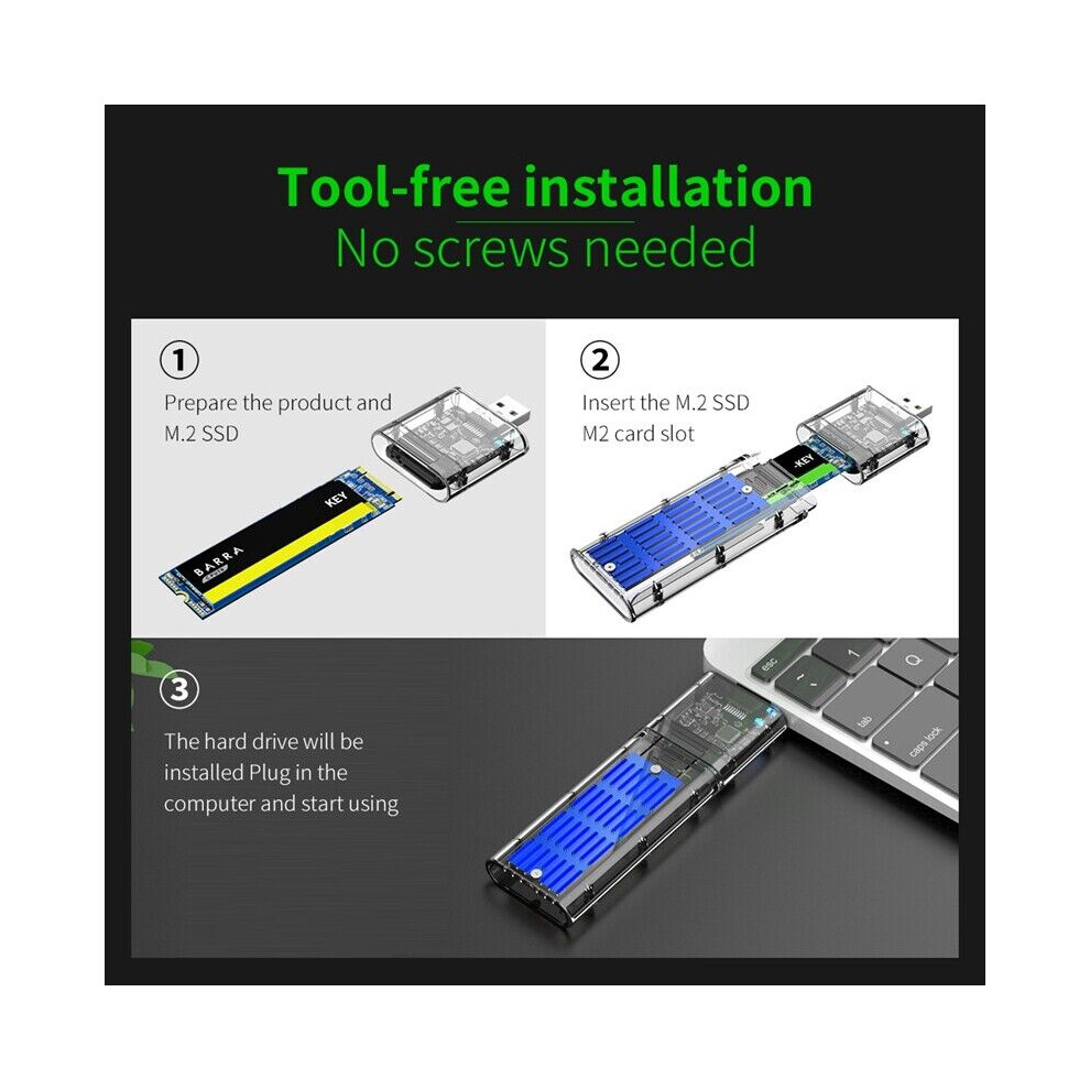 (Blue) External M.2 Ngff Sata Ssd Enclosure High Speed Usb3.0 Gen1 5Gb/S Transparent Blue 110691384898