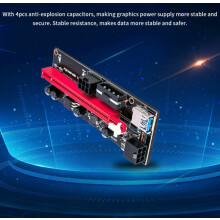 (Red USB cable 1pcs) 1/5 PACK PCI-E 1x to 16x Powered USB3.0 GPU Riser Extender Adapter Card VER 009s