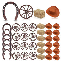 36 Stuks Western Party Decoraties  Hoefijzer Bruine Cowboyhoed Wiel Hooibalen Geschikt voor Knutselen en Cowboy Gunsten