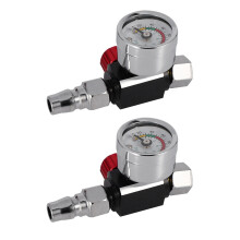 2Pc 1/4 Inch Bsp  Air Regulator Valve Tool Durable Small Tail Pressure Gauge 48 x 60mm with Nozzle for Spray Tool