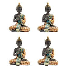 4X Buddhastaty Thailand Skulptur Harts Handgjord Buddhism Hindu Feng Shui Statyett Meditation Heminredning Prydnad