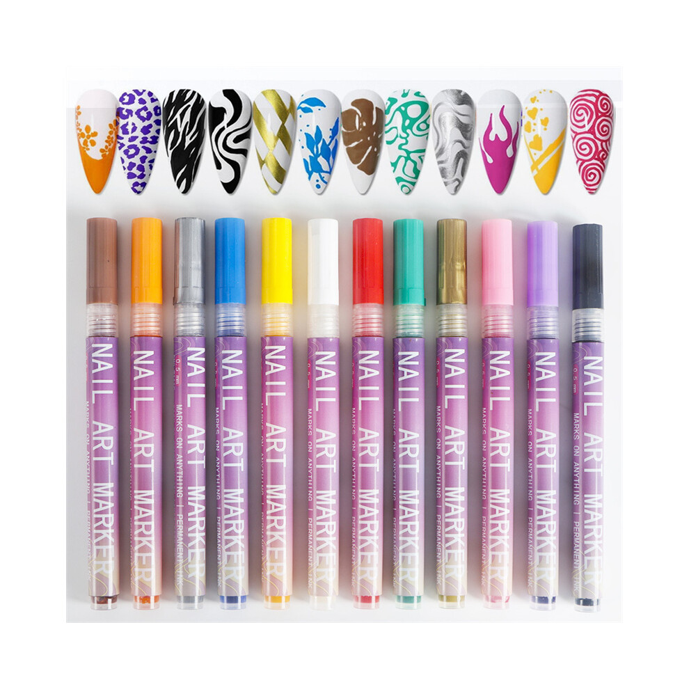 12-Color 3D Nail Art Drawing Pen Markers for Painting, Liner, and Embellishing