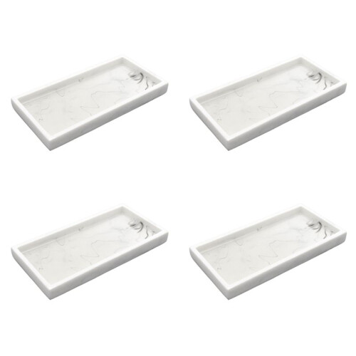 4X Marble Pattern Resin Tray Non Slip Rectangular Plate Countertop Bathroom Soap Shampoo Storage Tray Home Decor,White