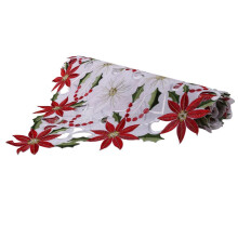 6X Christmas Embroidered Table Runner, Luxury Holly Poinsettia Table Runner for Christmas Decorations, 15 X 70 Inch