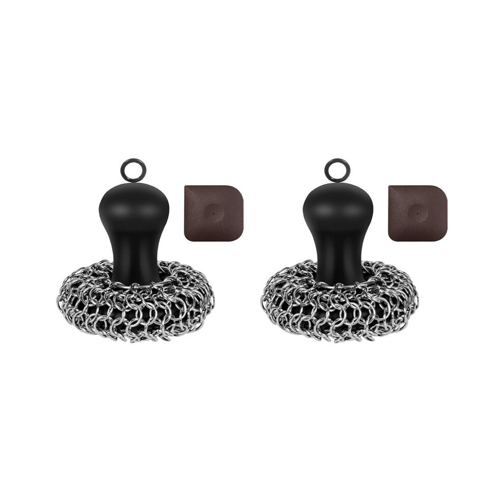 2X Cast Iron Cleaner Chainmail Scrubber, Upgraded Handle Cast Iron Scrubber Brush 316 Chain Mail Scrubber 6034107166165