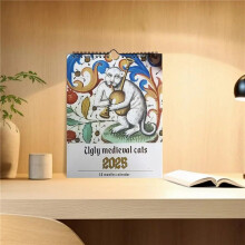 2X Medieval Cat Calendar 2025 Strange Medieval Cats Wall Calendar 2025 Ugly Medieval Cats Calendar 12 Months