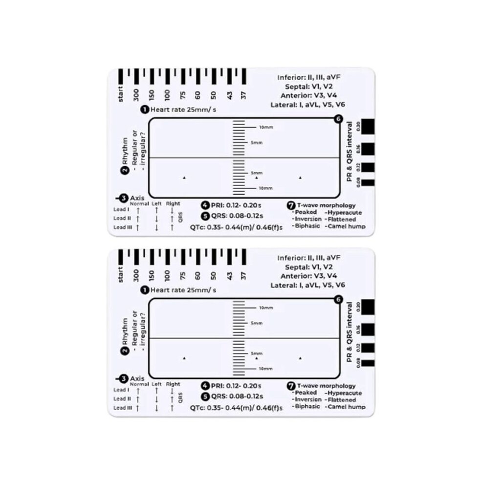 2X ECG 7 Step Ruler, ECG 7 Step Ruler for ECG/EKG Interpretation, Rapid and Quick Cardiac Analysis and Measurement Tool