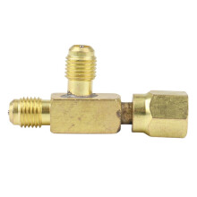 2X Brass Tee Adapter Converter 1/4inch Male and Female SAE Flare Swivel Connector Auto Air-Conditioning Installation
