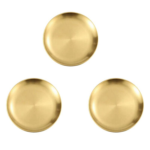 3X Stainless Steel Round Plate Camping Dishes Rust-Proof Stackable Food Serving Plate 14cm