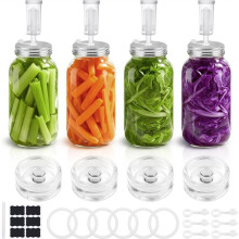 Fermentation Kit for Wide Mouth Mason Jars,4 Glass Weights,4 Stainless Steel Fermentation Lids with Airlocks,Without Jar