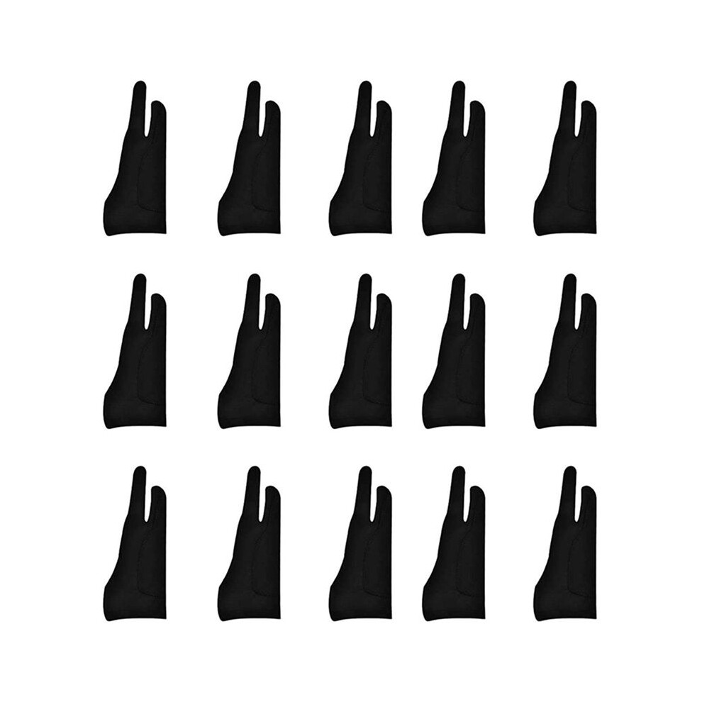 15 Pack Artist Gloves for Tablet Digital Drawing Glove Two Fingers Thicken  Rejection Glove for  Pad (S)