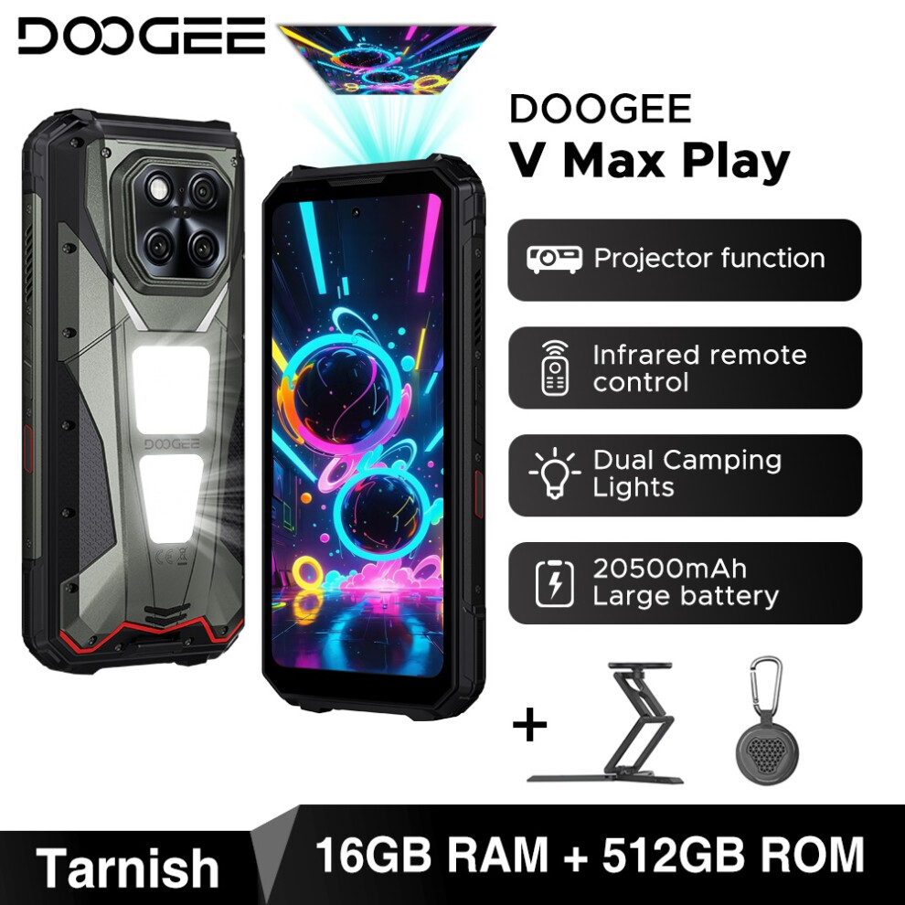(Tarnish Set) Doogee V Max Play 5G Projector Rugged Phone 6.78" 20500Mah 16 Gb 512Gb,Battery Dimensity 7300 Phone Black 4027021855545