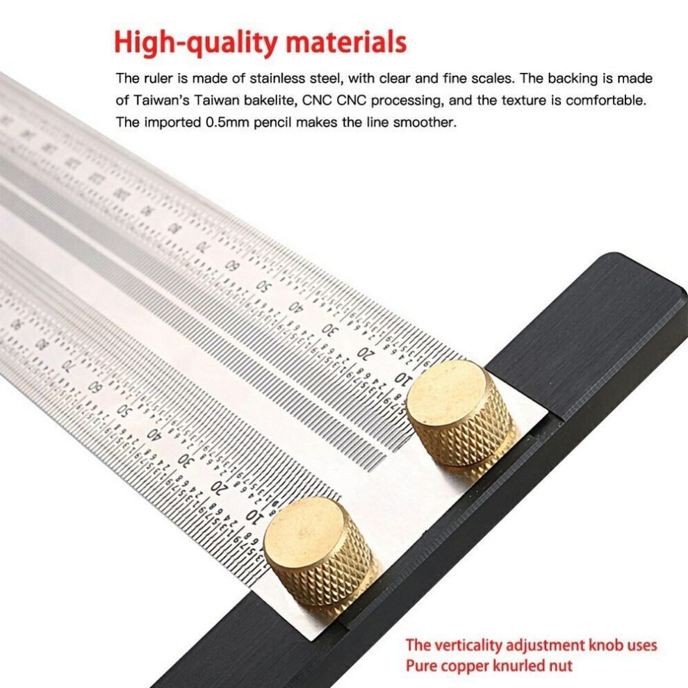(200Mm) Stainless Steel Ruler T-Type Woodworking For Carpenter Marking Scriber 400Mm 320997704973