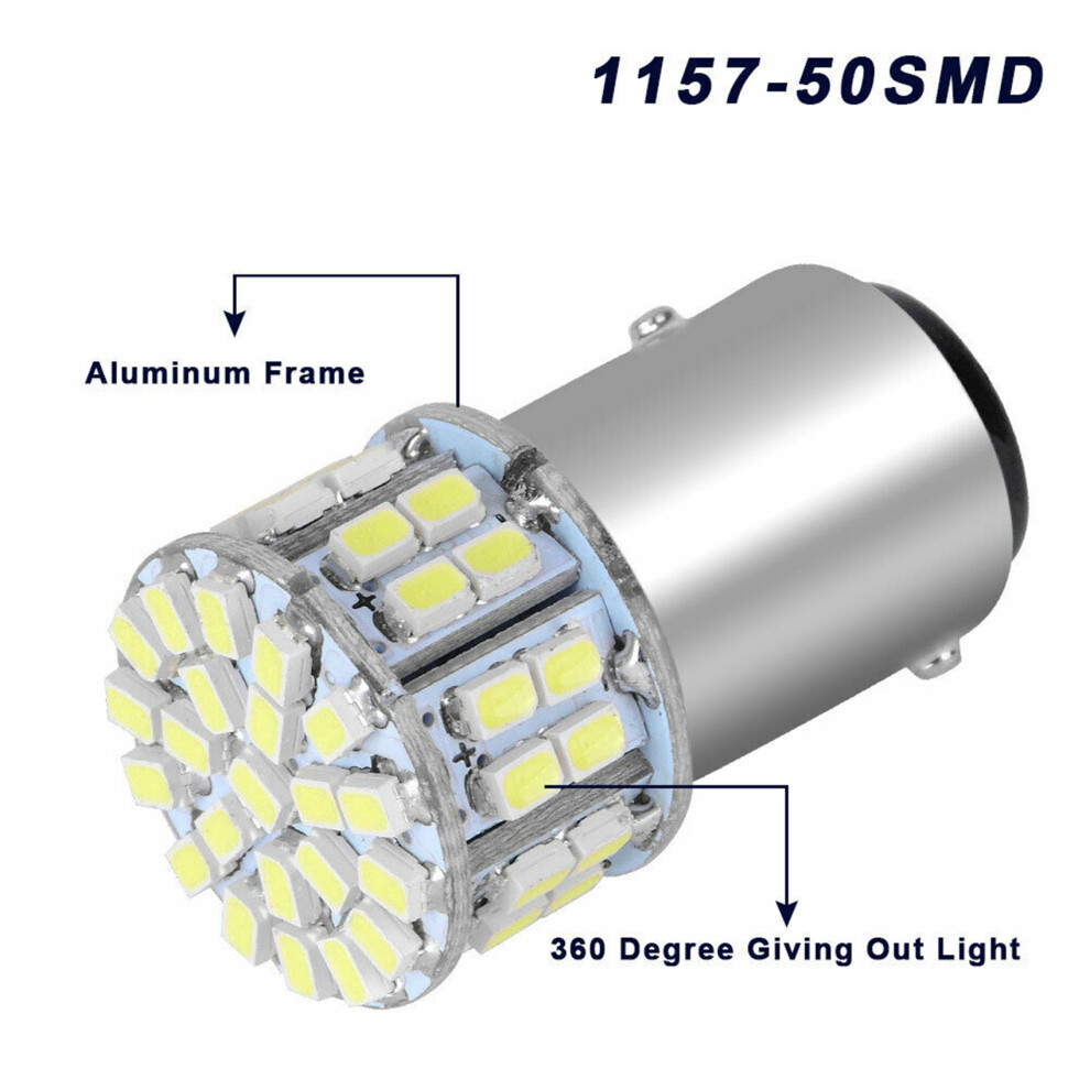 10Pcs 6000K 1157 50Smd Tail Brake Led Lights Bulb Bay15d 12V White 6033321349149