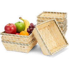 10er-Pack Geschenkkörbe Aus Natürlichem Bambus, 19 cm Quadratischer Obstkorb, Kleiner Brot- und Chipskorb Aus Weide, für Restaurants und Partys