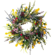 Frühlingskränze für die Haustür, 35 cm Durchmesser, für Draußen, mit Sommerlichen Blumen, Wetterfest, Grün, Ganzjährig Verwendbar