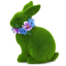 3D-Hasenfigur Aus Grünem Kunstharz mit Blumenkranz, Ideal für Ostern im Freien, Garten, Rasen, Veranda oder Tür