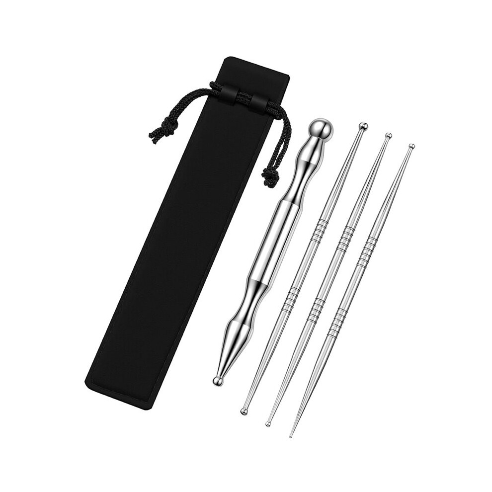 Tlily 4 Pcs Stainless Steel Acupressure Pen Set For Facial Reflexology, Deep Tissue Massage And Muscle Relief