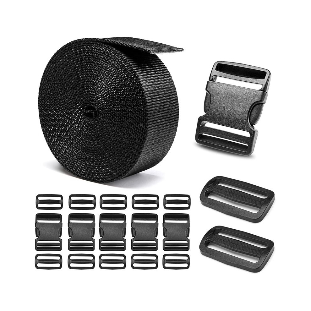 2" Heavy-Duty Buckle & Straps Set,6-Pack Side Release Buckles,6 Yards Nylon Webbing,12 Tri-Glide Clips 4714120653973