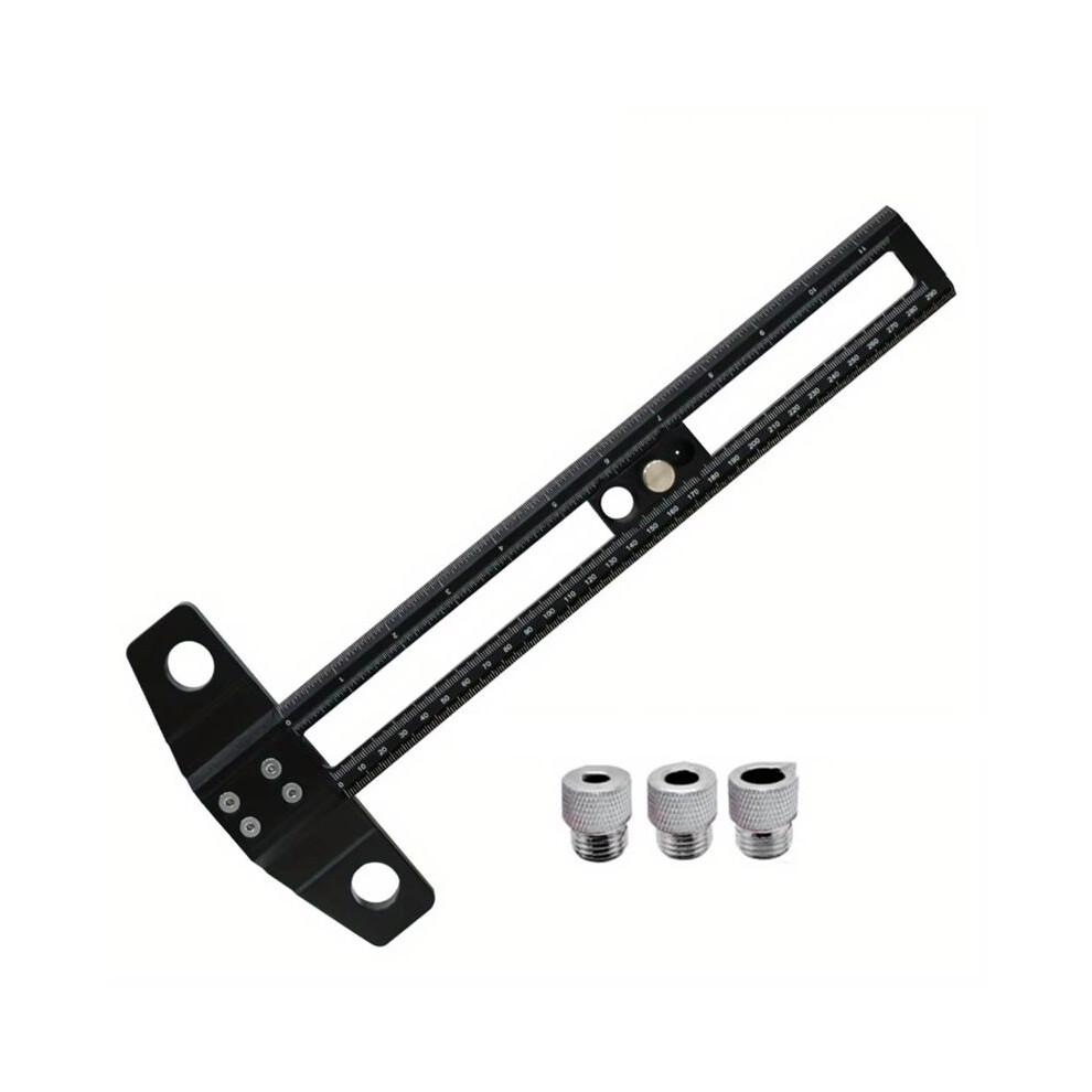 2 In 1 Drilling Positioning Scoring Ruler Aluminum Alloy Scriber Marking Gauge With 6/8/10Mm Drill Sleeves 30Cm 4711227088233