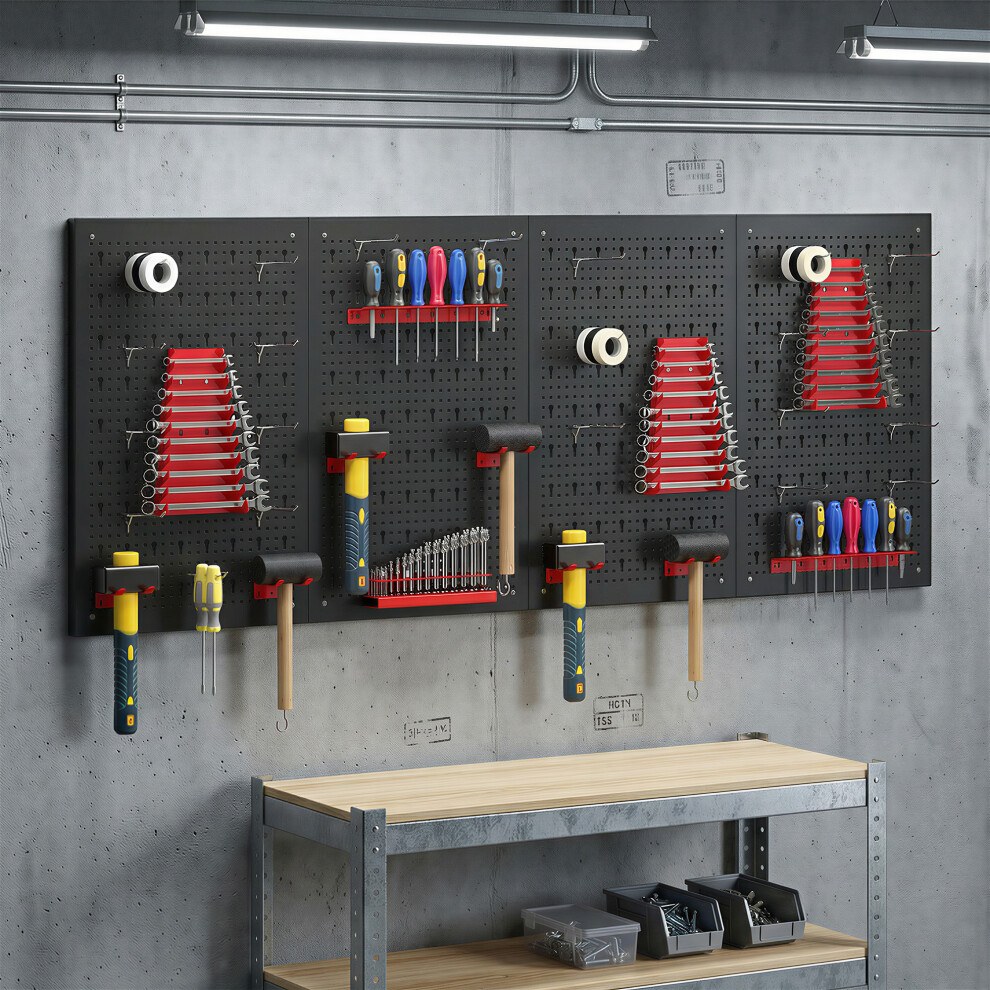 Homcom 38 Pcs Wall-Mounted Pegboard With Hooks And Storage Shelves